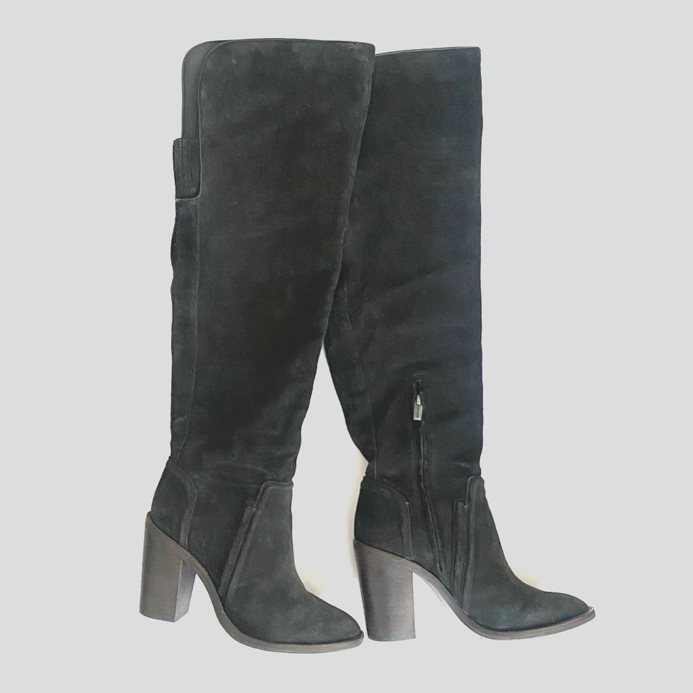 Vince Camuto Dirk Charcoal Suede Over the Knee Boots Sz 7 Urban Chic Elegant